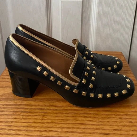 TORY BURCH Perfect Black/Dulce de Leche Leather Studded Loafers Pumps SZ 6.5 - Picture 4 of 15